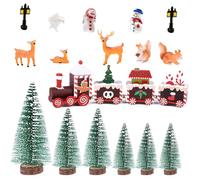(17 Pezzi) Mini Trenino in Legno Natalizio Alberi di Natale Sisal in Miniatura Figurine Natalizie Miniature Renna Scoiattolo Decorazioni da Tavolo Natalizie Addobbi Ornamenti Natalizie