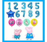 17 pezzi Set di decorazioni per palloncini a tema Peppa Pig per feste di compleanno dei bambini, inclusi palloncini a forma di Peppa e George, palloncini a numero da 1 a 9, palloncini a stella e pallo