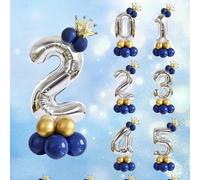 17 pezzi Set di palloncini numerici, inclusi palloncini con numeri in argento, mini corone dorate, palloncini in lattice blu e oro, adatti per celebrazioni di anniversario, decorazioni per feste, even
