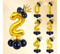 17 pezzi Set di palloncini numerici, inclusi palloncini in oro 16 pollici con numeri da 0 a 9, mini corone dorate, palloncini in lattice neri e dorati, adatti per celebrazioni di anniversario, feste d