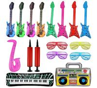 17 Pezzi Strumenti Gonfiabili Chitarra Gonfiabile Sassofono Gonfiabile Pianoforte Gonfiabile Basso Gonfiabile Radio Gonfiabili Occhiali + Pompa D'Aria per Feste Di Carnevaleq