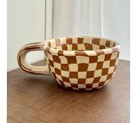 170 Ml / 5.7 Oz, Tazza Colazione A Scacchi, Elegante Tazze Caffe, Design con Manico Ergonomico, Ideale per L'ufficio, La Casa o Come Regalo(Brown)