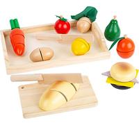 1727 "Colazione al taglio" small foot in legno, pane, carota, pomodoro, uova, ecc., accessori per cucine da gioco per bambini, a partire da 3 anni.