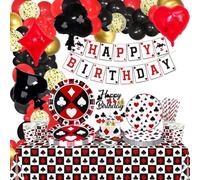 173 decorazioni di compleanno da casinò, tra cui piatti da poker, tovaglioli, tazze, palloncini, striscioni di compleanno, topper per torta e tovaglia per feste a tema casinò poker, per 20 ospiti