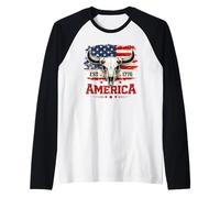 1776 Teschio di Toro America Maglia con Maniche Raglan