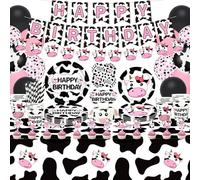 178 PCS Decorazioni per la Festa della Mucca - Set di Stoviglie per Festa a Tema Baby Shower - Stampa Mucca - Serve 20
