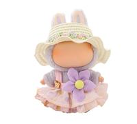 17cm Doll Clothes, Dolls Outfit Accessories, Cute Flower Bow Plaid Dress with Straw Hat for 17cm Dolls Clothes, Play & Display, No Doll Included (Purple Flower+Straw Hat)