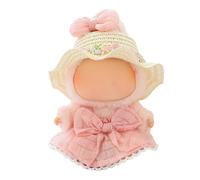 17cm Doll Clothes, Dolls Outfit Accessories, Cute Flower Bow Plaid Dress with Straw Hat for 17cm Dolls Clothes, Play & Display, No Doll Included (Pink Bow)