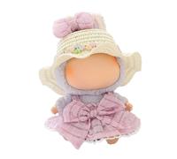 17cm Doll Clothes, Dolls Outfit Accessories, Cute Flower Bow Plaid Dress with Straw Hat for 17cm Dolls Clothes, Play & Display, No Doll Included (Purple Bow)
