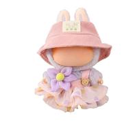 17cm Doll Clothes, Dolls Outfit Accessories, Cute Flower Bow Plaid Dress with Straw Hat for 17cm Dolls Clothes, Play & Display, No Doll Included (Purple Flower+Bucket Hat)