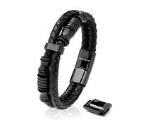17cm Nero Braccialetto Uomo Cuoio Aggiustabile Regolabile Magnetico Inox Bracciali Braccialetti Perline Bigiotteria Bracialetto Cinturino Braciale Bambino Bracelet Corda Braciale Nere Accessori