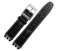 17mm 19 mm cinturino da polso in pelle di vitello autentico per la fascia di orologi da cambio uomo Accessori della fascia da guardia del braccialetto da donna (colore: linea bianca nera, dimensione: