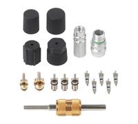 17pcs Auto Air Conditioning Valve Core Kit Seal for R134a & R12 Systems in Rame/Alluminio con Strumento di Rimozione per Auto AC Manutenzione e Riparazione