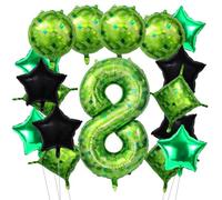 17pz Set Palloncini Pixel Verdi, 101cm Palloncini Rotondi Quadrati a Forma di Stella in Lamina per Decorazioni Feste Compleanno per Bambini e Articoli Feste Festive (Numero 8)