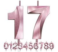 17th Candela di Compleanno Glitterata Oro Rosa, 3D Design Candele Numero, Decorazioni Cake Topper, Candela per Torta per Festa di Compleanno, Anniversario di Matrimonio, Decorazione di Festa