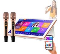 18.5 Inch Portable Karaoke System, 1T/2T /3T/4T/6T/8T Capacitive Touch Screen Karaoke Machine with 2 Wireless Microphones for Family Parties Bar, Built-In Amplifier/Microphone/Reverberator,White-2T