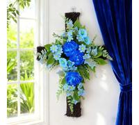 18.52 inch Christmas Cross Wreath Swag - Artificial Xmas Garland Decor for Stairway, Front Door, Mantel & Porch, Home Office Hotel Christmas Decorations