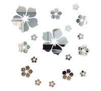 18 adesivi da parete a specchio in acrilico, motivo floreale, decorazione da parete 3D, piastrelle a specchio, arte da parete per vari spazi domestici e commerciali (argento)