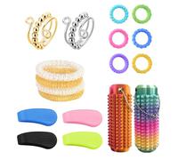 18 anelli skills borderline per agopressione a batteria, piccoli anelli per agopressione, per massaggiare le dita per alleviare lo stress o massaggiare (4 bracciali, 4 clip, 8 anelli skills, 2 sfere