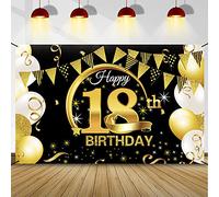 18 Anni Compleanno Decorazioni Oro Nero, 18 Striscione di Compleanno, 18 Anni di Buon Compleanno Decorazione di Festa per Ragazzo Ragazza, Poster di Tessuto Sfondo Fotografico 18 Feste di Compleanno