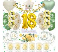18 Anni Palloncini Compleanno Ragazzo Dagazza, 18th Happy Birthday Decorazione Tovaglioli Lanterna Tavolo Bandiera Fascia Verdi e Dorati, Regali 18 Ragazzo Dagazza (Kit Addobbi Compleanno 18 Anni)