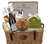 18 Carati | Cesto Regalo Natalizio | Panettone 1 kg | Lugana Ca dei Frati| Torrone e Calissons 275g | Biscotti Cioccolato e Pistacchio 260g | Latta Natalizia Biscotti 320g