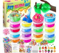 18 Colori Fai da Te Slime Kit Slime Making per Ragazze, Crystal Clear Slime, Glow in the Dark Slime con Sfere di Schiuma Aggiuntive, Charms, Glitter, Giocattolo Regalo per Bambini