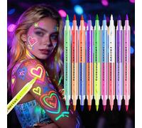 18 Colors 9pcs Glow in the Dark Face & Body Paint UV Neons Body Paint Pen | Blacklight Reactive Tattoo Markers,Long Lasting,Skin Safe,Water-Resistant & Washable,for Halloween Raves Festival Glow Party