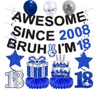 18 decorazioni di compleanno per ragazzi - 12 pezzi glitter nero blu Awesome Since 2008 Bruh I'm 18 banner pre infilati vortici da appendere a nido d'ape per diciotto anni forniture di decorazione per