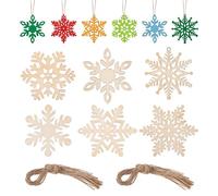 18 decorazioni natalizie in legno, sei diverse forme di trucioli di legno in fiocchi di neve, ideali per dipingere a mano, come decorazioni per albero di Natale e per la decorazione di davanzali
