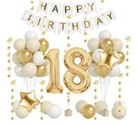 18 decorazioni per compleanno dorate, 59 pezzi, set di decorazioni per il 18° compleanno delle ragazze, striscione Happy Birthday, palloncini in foil a forma di stella, coriandoli, palloncini in