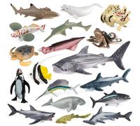 18 figure di animali dell'oceano, giocattoli realistici di creature marine - squali, delfini, pinguini, tartarughe, polpo e altro per bambini piccoli di 3, 4, 5, 6, 7 anni