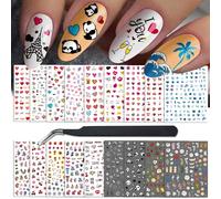 18 Fogli Adesivi per Unghie Autoadesivi, Panda Sticker Adesivi per Unghie Adesivi per Nail Art per Donne Ragazze Decorazione per Bambini, Design per Unghie Tatuaggi per Unghie 1000+ Pezzi (S003-S004)
