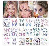 18 Fogli Adesivi Tatuaggio Farfalla Tatuaggi Temporanei Farfalla per Donne Occhi Viso Glitterati Faccia di Farfalla Ragazze Impermeabili Tatuaggi Temporanei per Carnevale Halloween Cosplay