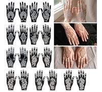 18 Fogli Stencil per Henné Riutilizzabili per Mani, 9 Motivi Arabi e Indiani, Mascherine per Tatuaggi Temporanei e Body Art