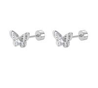 18 g titanio farfalla orecchini da donna in acciaio inox ipoallergenico CZ carino animale cristallo piccolo trago cartilagine piatto vite posteriore post piercing orecchio sensibile regalo compleanno