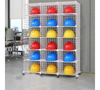 18 Grids Helm Organizer - 6 strati impilabili indipendenti per caschi antincendio, espositore in filo di ferro, colore: nero/bianco, confezione da 1, ideale per riporre gli accessori di sicurezza