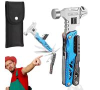 18 in 1 Multifunctional Wrench Hammer 60tools, Heavy Duty Stainless Steel Multitool Hammer with Adjustable Wrench & Pliers, Survival Kit and Camping Tools Gear,Practical Gift for Men Dad (Blue)