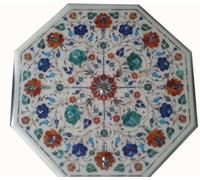 18 " Laterale Table Top Intarsiato Pietra Dura Floreale Fatto a Mano Arredo Casa