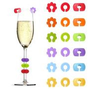 18 marcatori in vetro, in silicone, riutilizzabili, per bicchieri da vino, bicchieri da champagne e tazze, marcatura in vetro colorata per feste, eventi e barbi, 20 x 20 mm/23 x 13 mm/18 x 18 mm