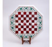 18 " Marmo Bianco Scacchi Gioco Tavolo Multi Semi Precious Sassi Floreale