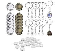 18 MM Pendentif Plateaux, Woohome 12 PCS Mondrotation Doppelseite Plateaux Pendentif, 24 PCS Cabochon Verre Dômes, 10 PCS Porte-Clés pour La Fabrication de Bijoux