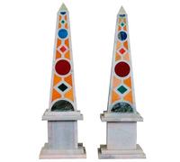 18 " Obelischi Set Di 2 Pezzi Marmo Con Prezioso Beige Intarsio Housewarming