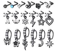 18 orecchini pendenti a forma di L a forma di cuore a forma di cuore, 20 g, in acciaio inox, piercing al naso indiano, gioielli con charm, acciaio inossidabile e rame, Senza pietre preziose