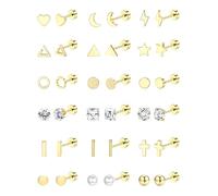18 paia di orecchini a perno in acciaio inox chirurgico, per donne e uomini, 20 g, orecchini a perno a forma di croce, luna, stella, piccoli orecchini a perno a vite in oro nero, orecchini a perno con