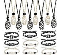 18 PCS Crystal Cage Necklace Holder Necklace Cord Empty Stone Holder Replacement Hand-Woven Necklace Cord with Adjustable Length (Black + Beige Necklace and Bracelet)