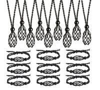 18 PCS Crystal Cage Necklace Holder Necklace Cord Empty Stone Holder Replacement Hand-Woven Necklace Cord with Adjustable Length (9 Black Necklaces+ 9 Black Bracelets)