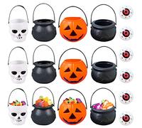 18 pcs Mini secchiello per Halloween,Mini Calderoni Streghe,Secchio di caramelle di Halloween,Secchio di caramelle di zucca con teschio fantasma portatile di Halloween,Adatto per la Festa di Halloween