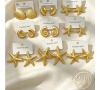 18 pezzi/9 paia di orecchini da donna con design unico in tonalità oro, inclusi forme di stella marina, conchiglia, conchiglia e altri elementi della vita marina. Set di orecchini di perle eleganti e 