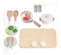 18 pezzi accessori per la cucina dei bambini in legno con piastra di cottura regolabile per bambini e squisita lavorazione artigianale, stoviglie ecologiche, accessori da cucina per bambini a partire